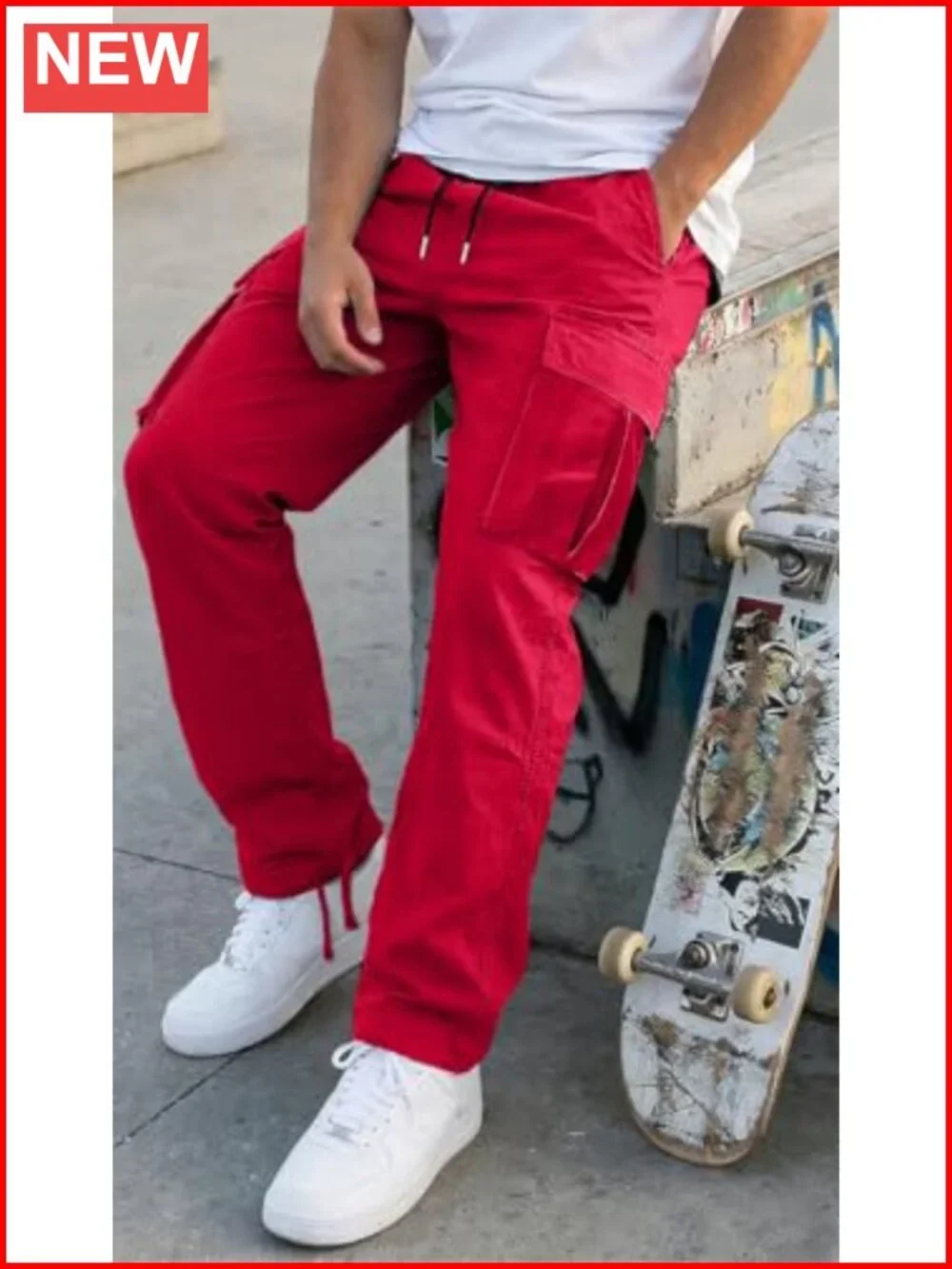 Men's Cargo Pants Drawstring Casual Hiking Joggers Athletic Trousers Cotton